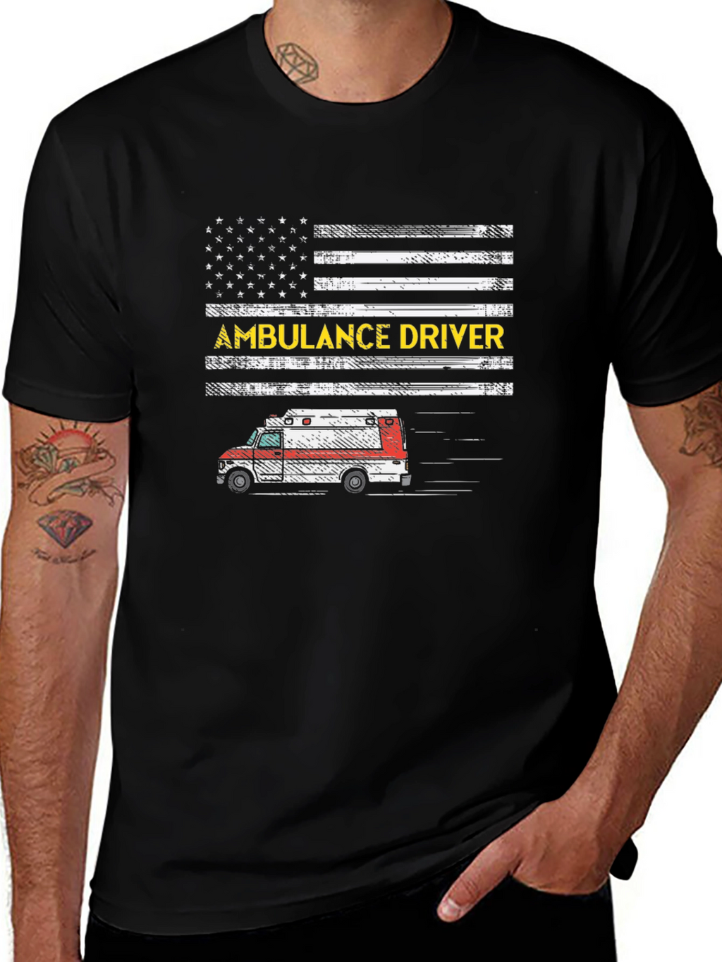Ambulance Driver Graphic T-Shirt - Patriotic Design
