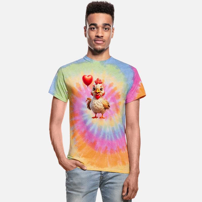 Adorable chicken with heart shaped balloon.