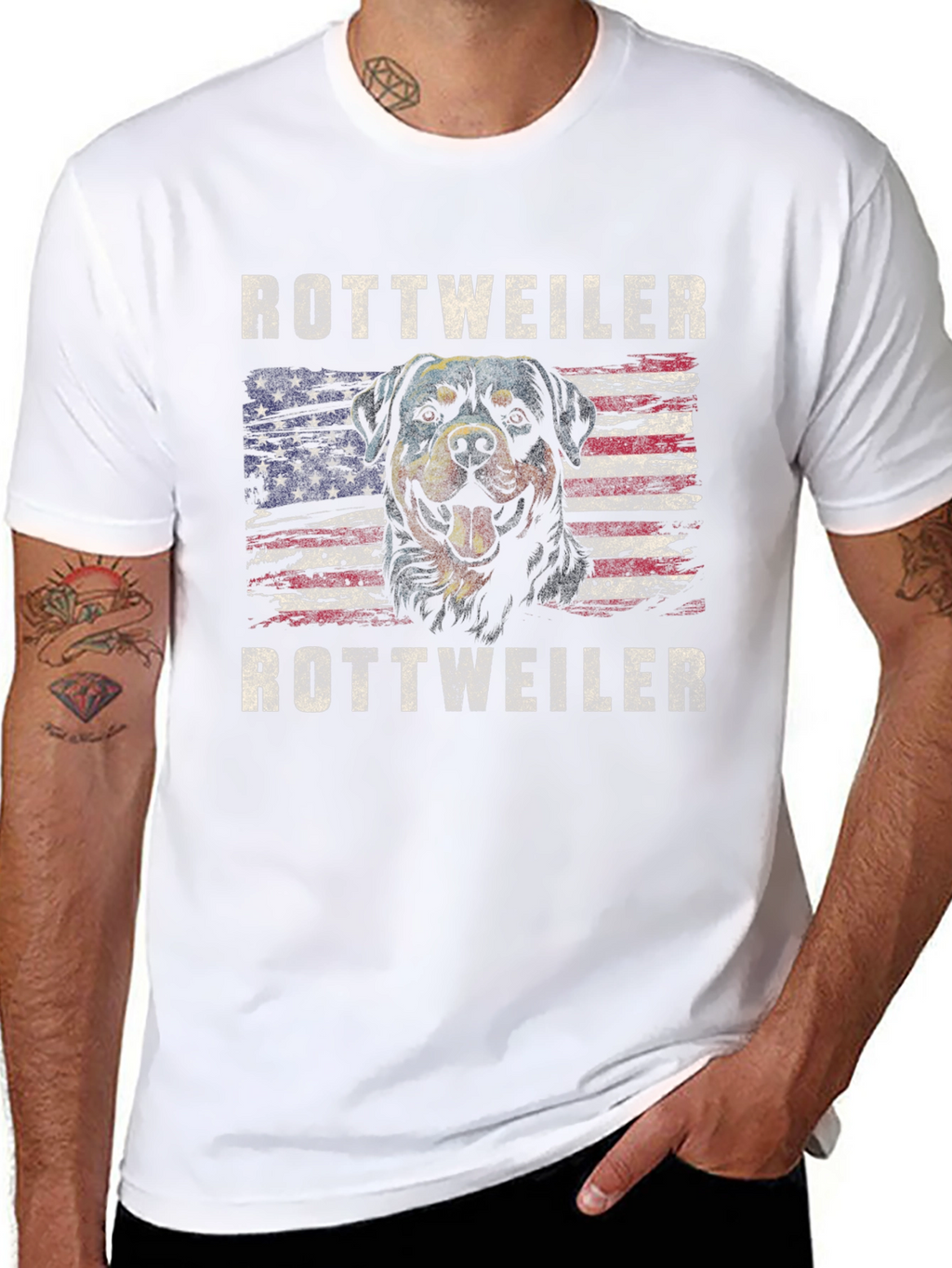 Rottweiler American Flag Graphic T-Shirt