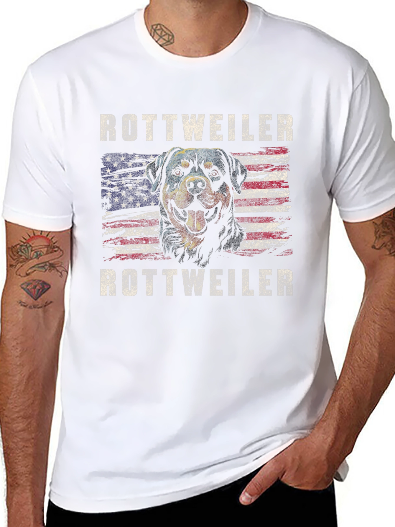 Rottweiler American Flag Graphic T-Shirt