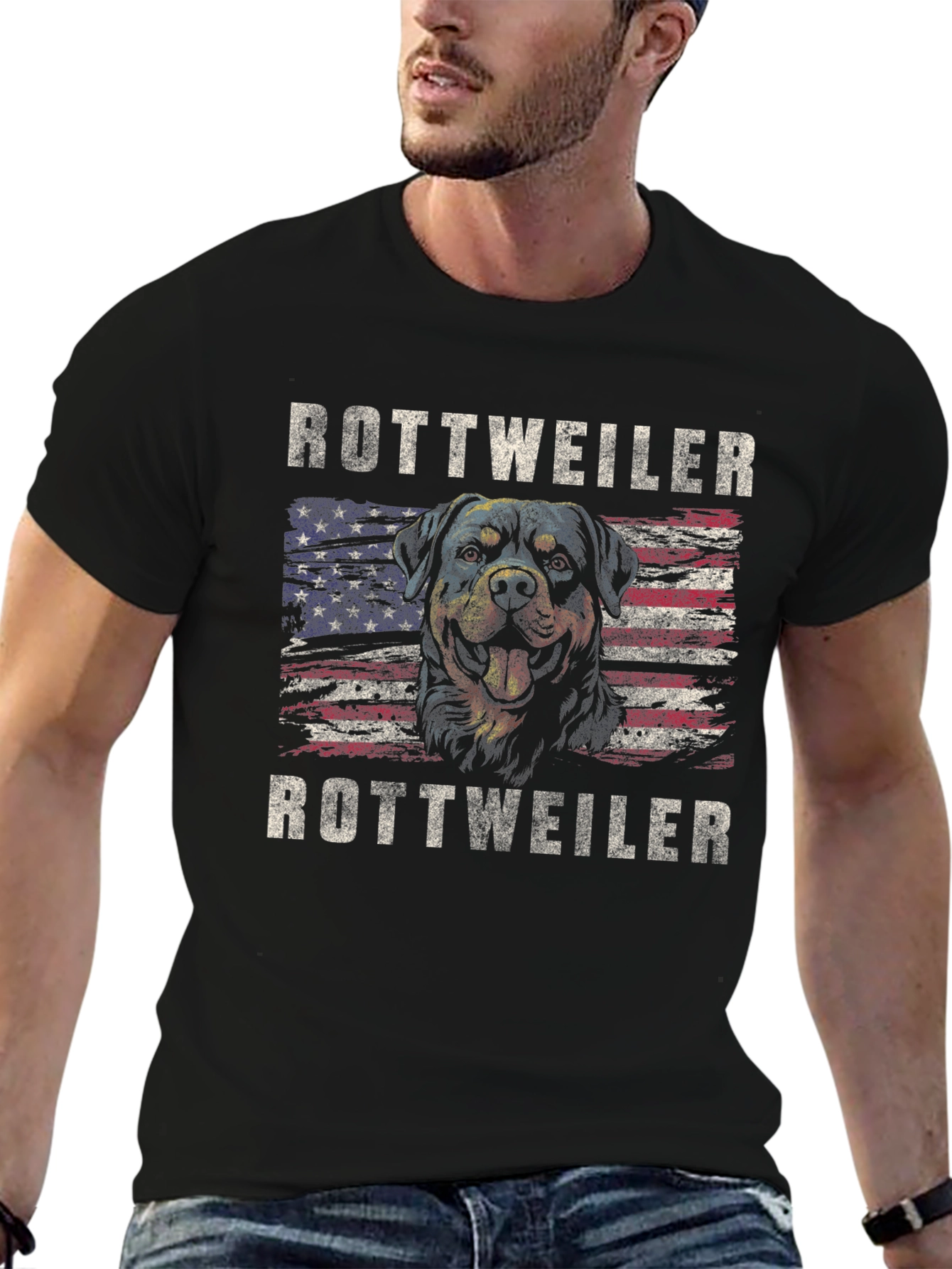 Rottweiler American Flag Graphic T-Shirt