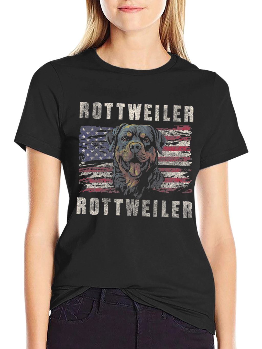 Rottweiler American Flag Graphic T-Shirt