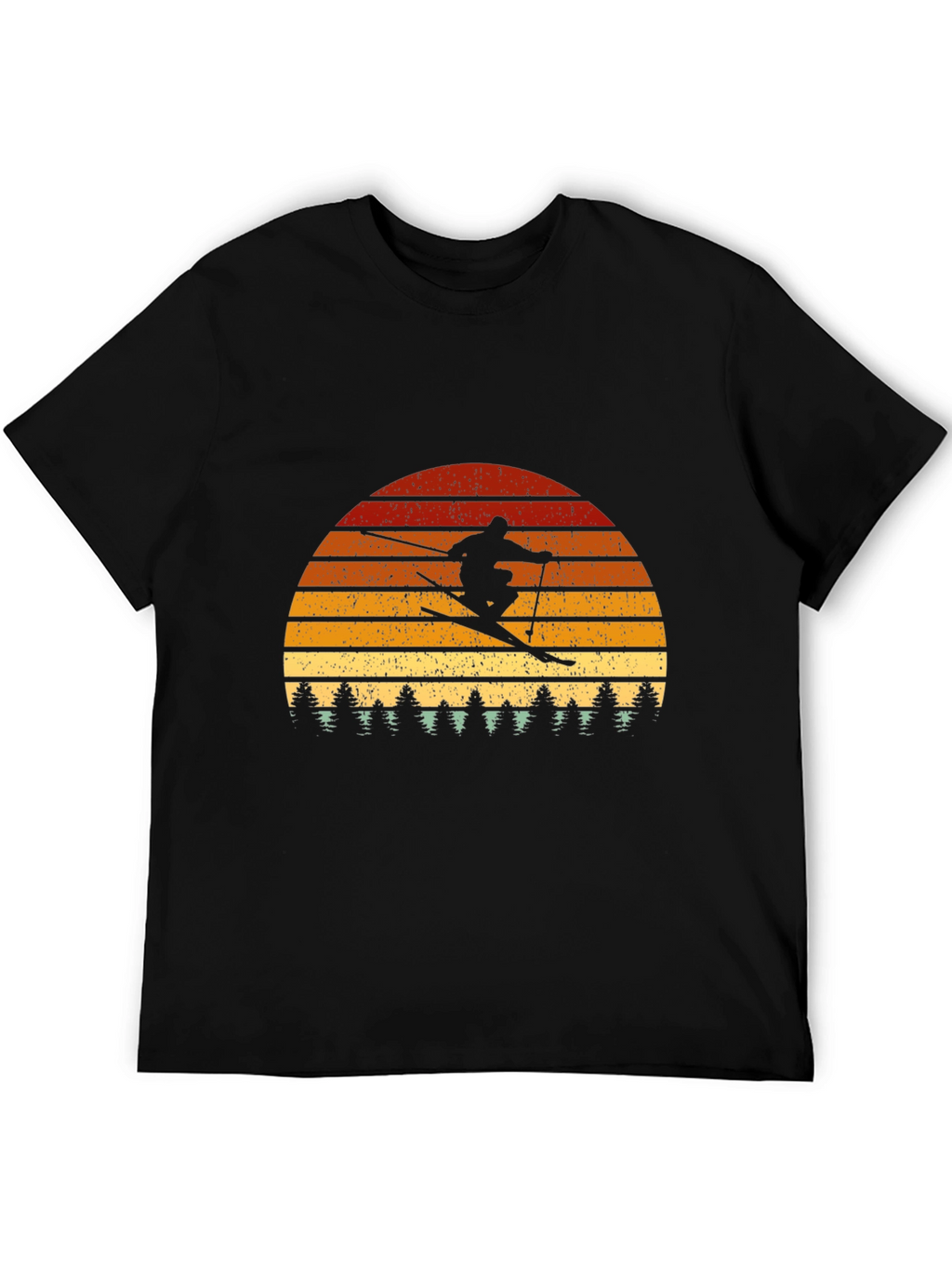 Retro Skier Graphic Tee - Black Cotton Blend