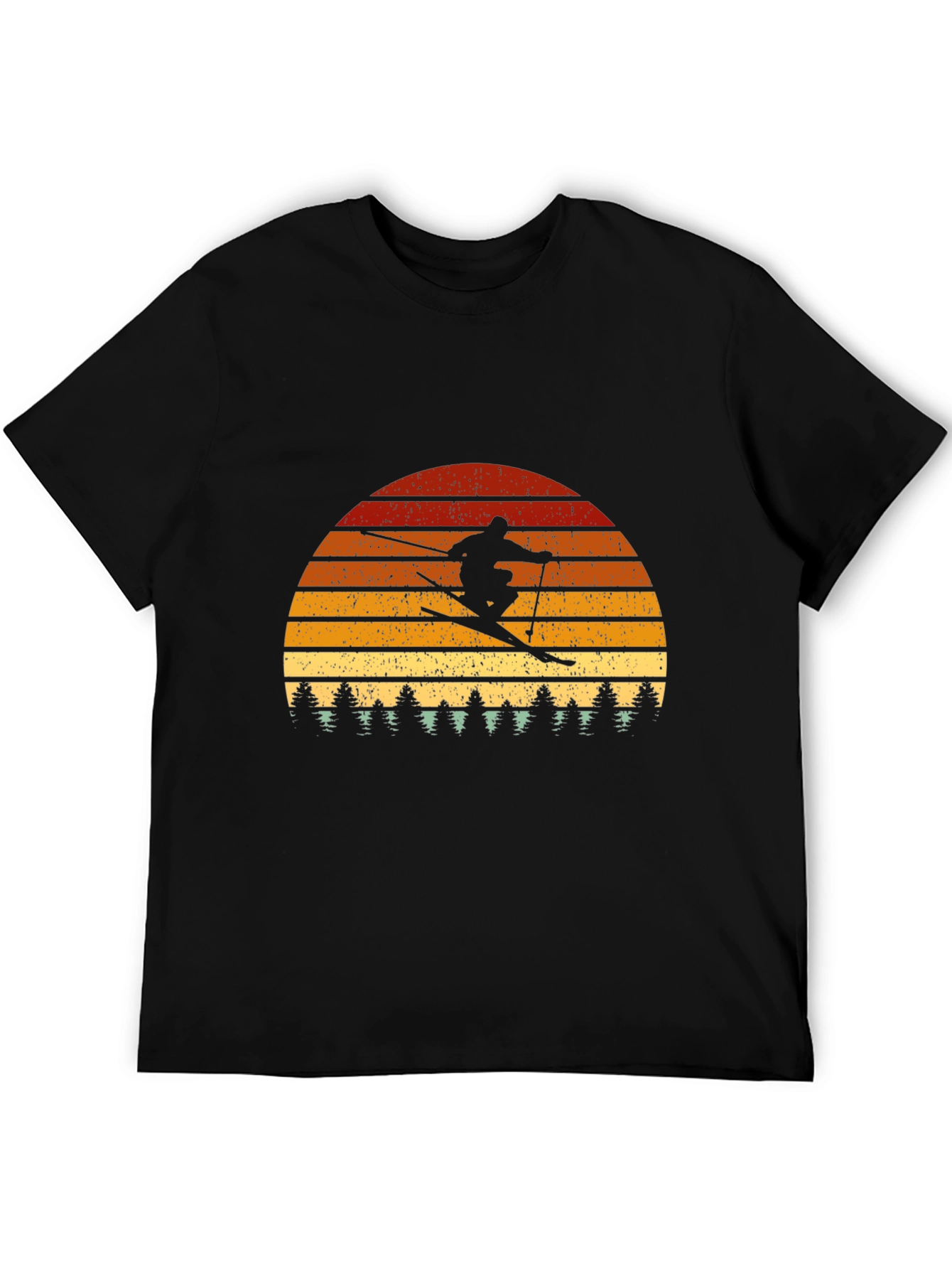 Retro Skier Graphic Tee - Black Cotton Blend