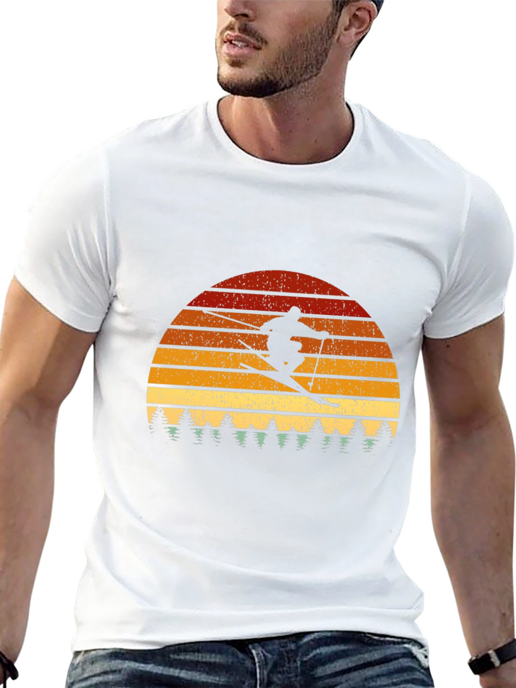 Retro Skier Graphic Tee - Black Cotton Blend