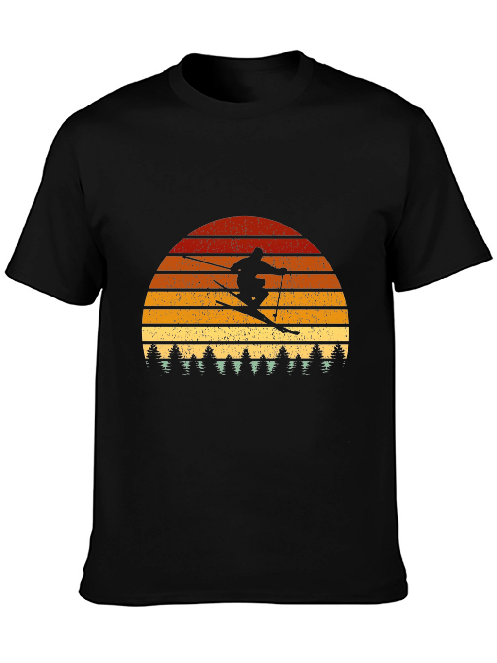 Retro Skier Graphic Tee - Black Cotton Blend