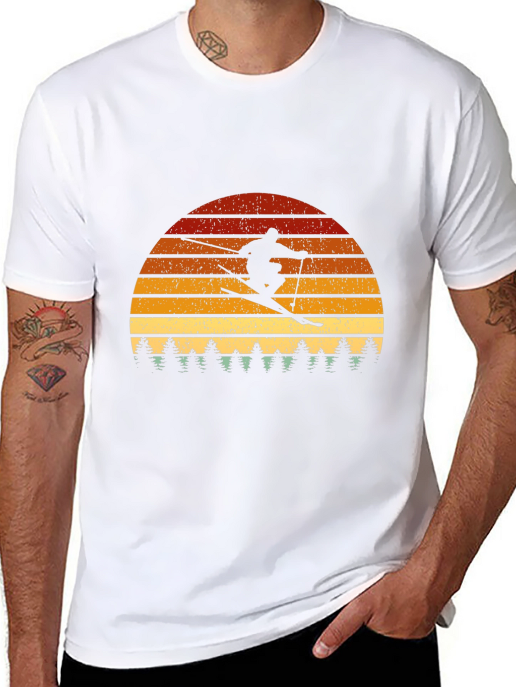 Retro Skier Graphic Tee - Black Cotton Blend