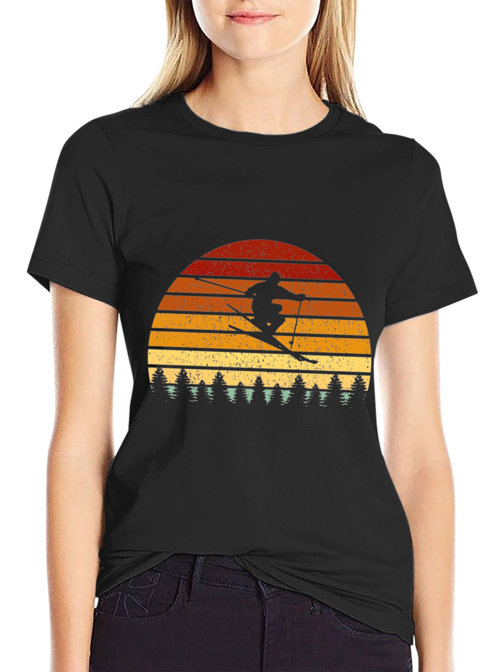 Retro Skier Graphic Tee - Black Cotton Blend