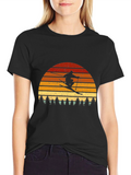 Retro Skier Graphic Tee - Black Cotton Blend