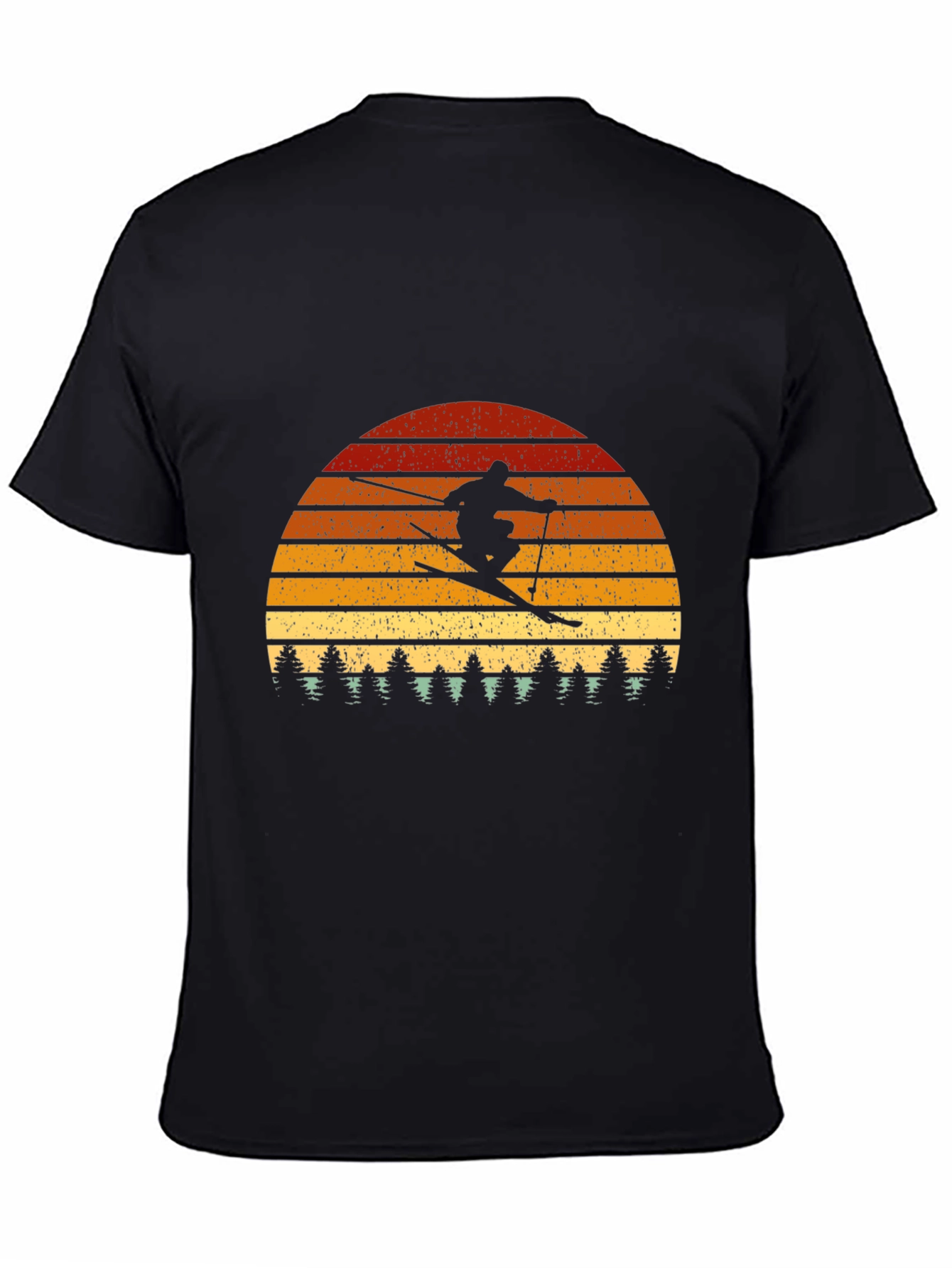 Retro Skier Graphic Tee - Black Cotton Blend