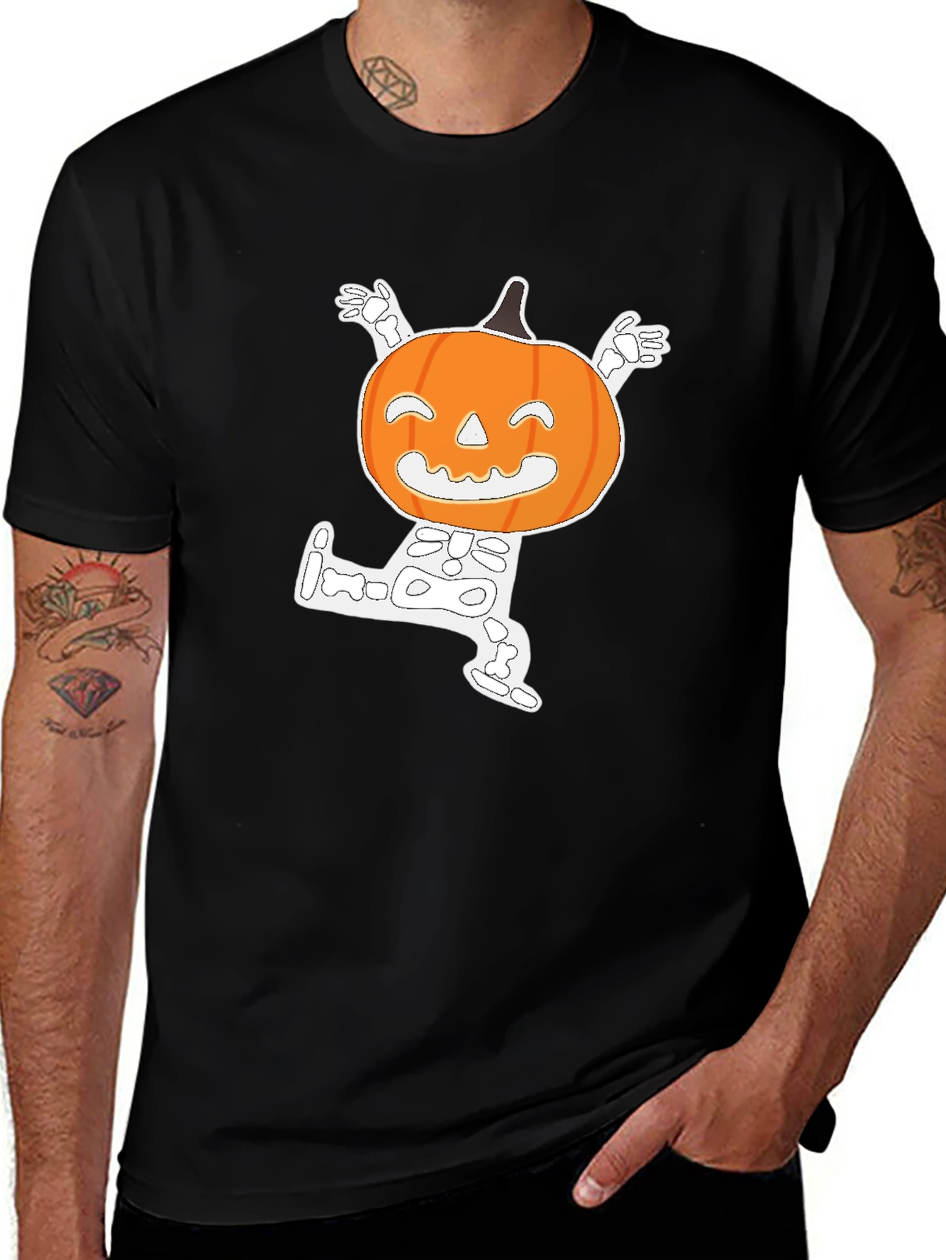 Halloween Pumpkin Skeleton Graphic T-Shirt