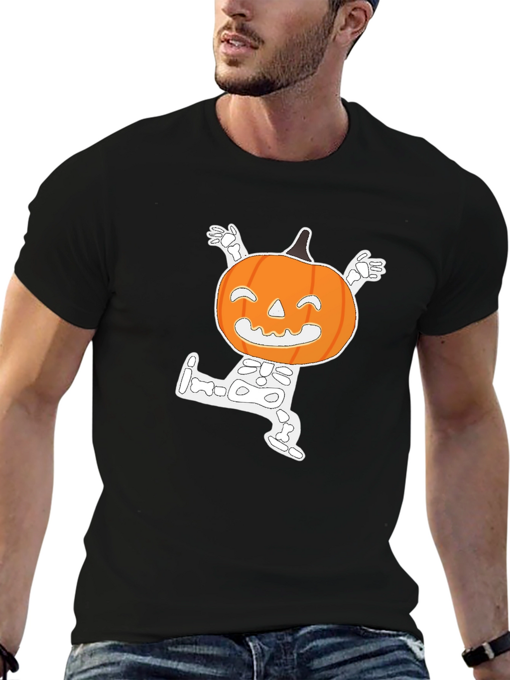 Halloween Pumpkin Skeleton Graphic T-Shirt