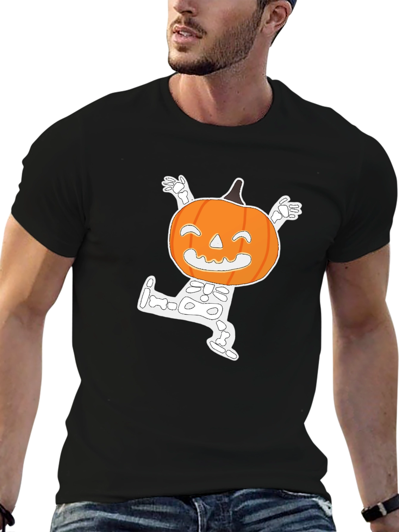 Halloween Pumpkin Skeleton Graphic T-Shirt