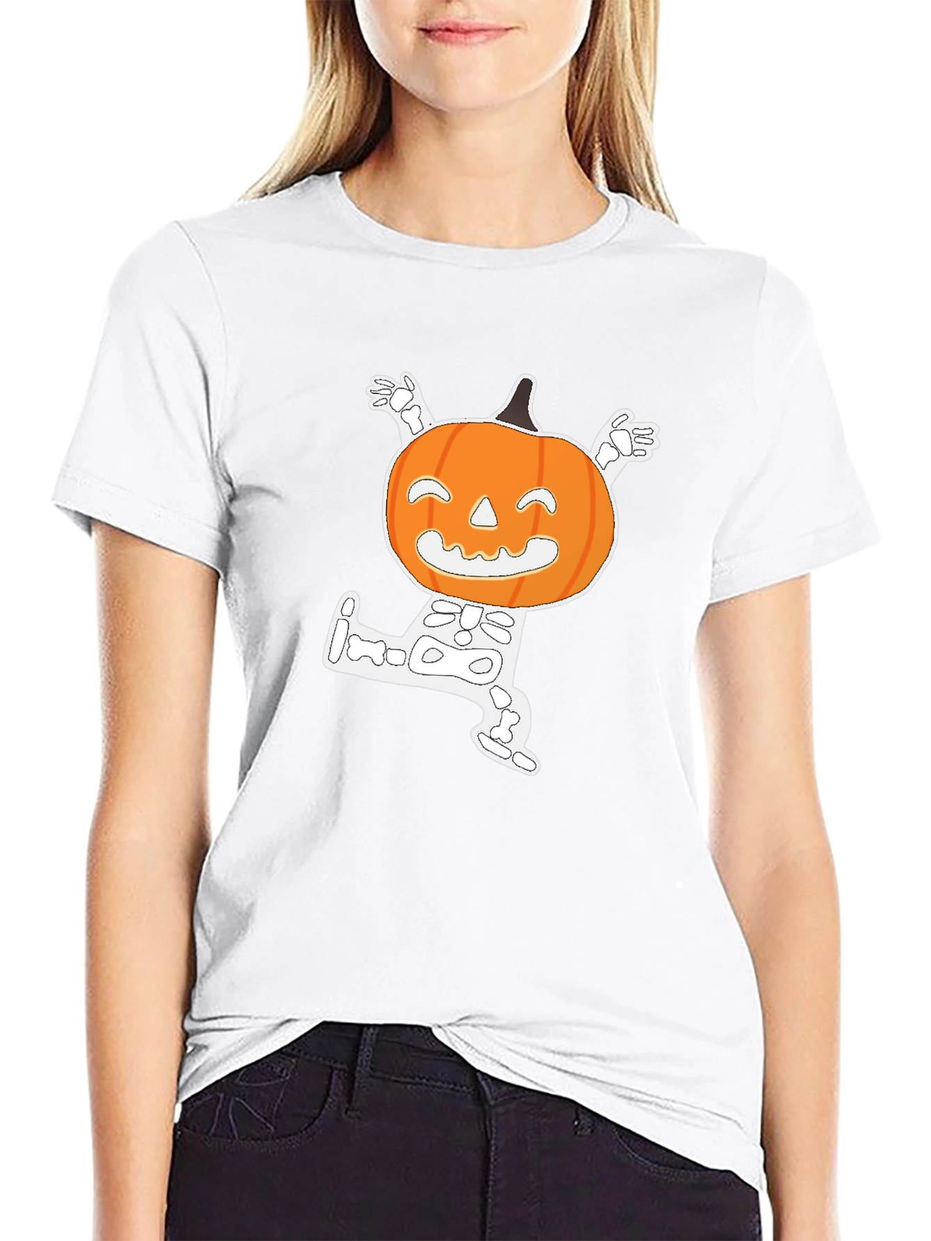 Halloween Pumpkin Skeleton Graphic T-Shirt