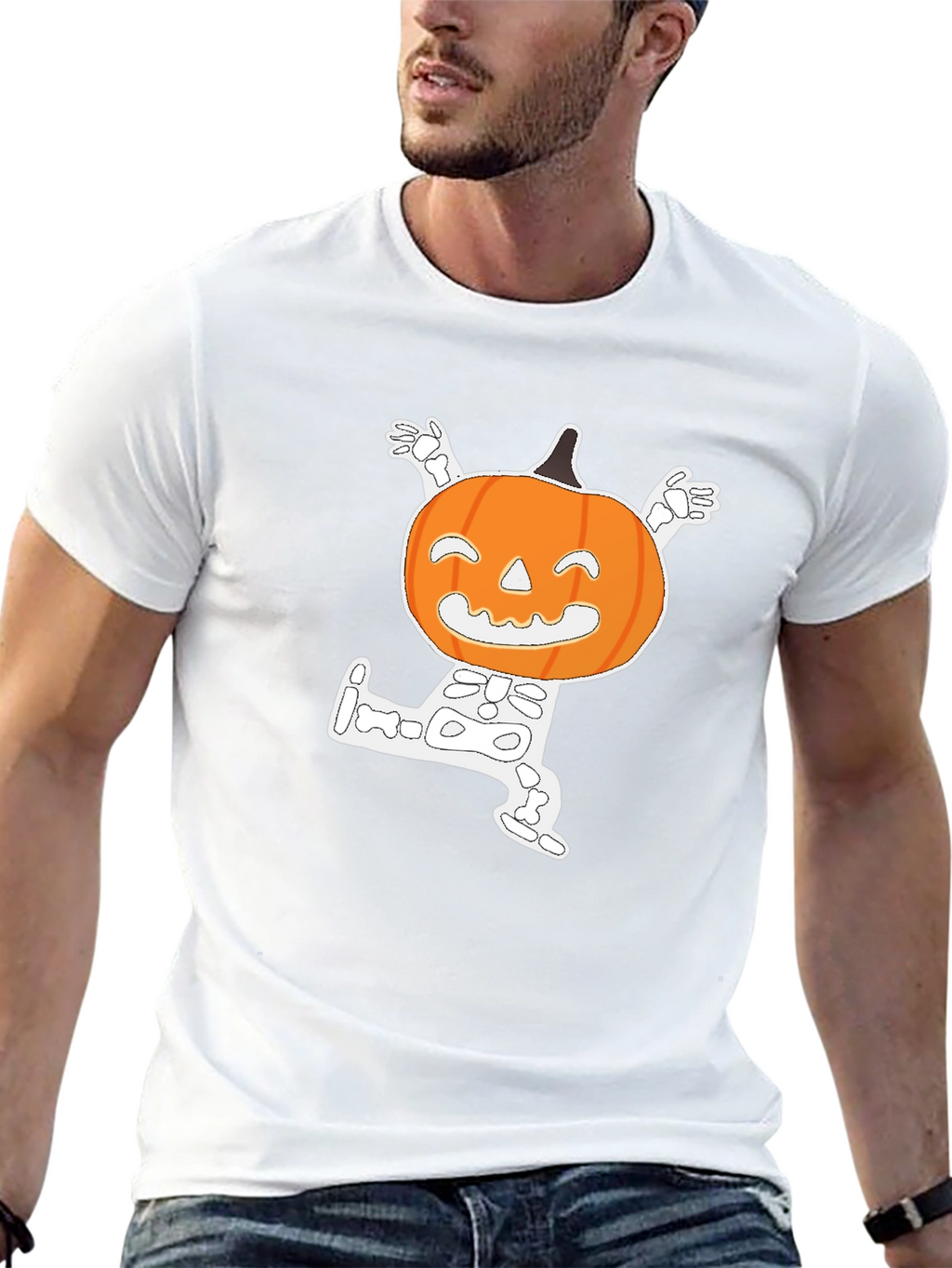 Halloween Pumpkin Skeleton Graphic T-Shirt