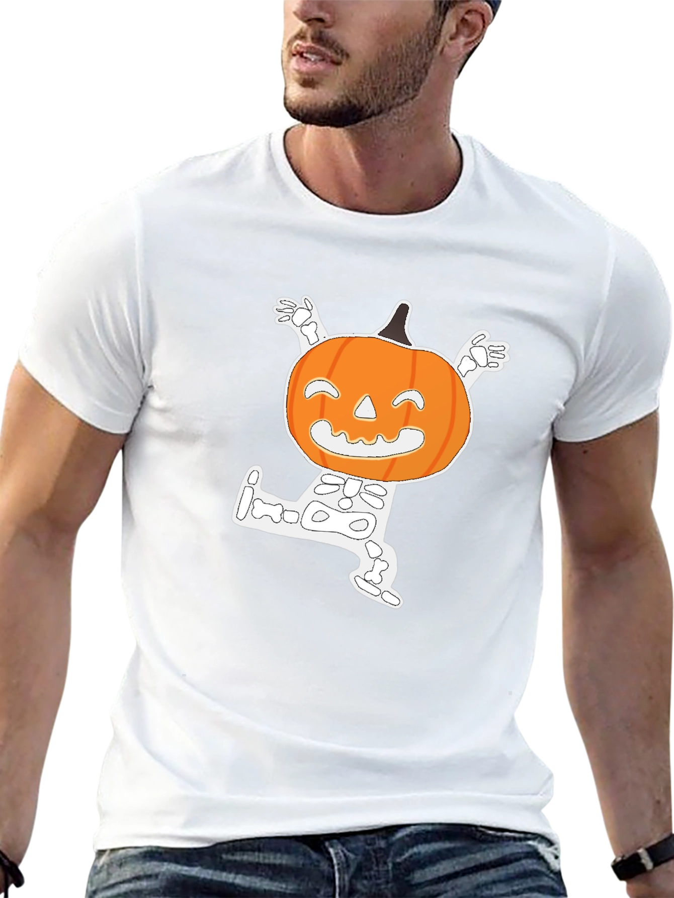 Halloween Pumpkin Skeleton Graphic T-Shirt