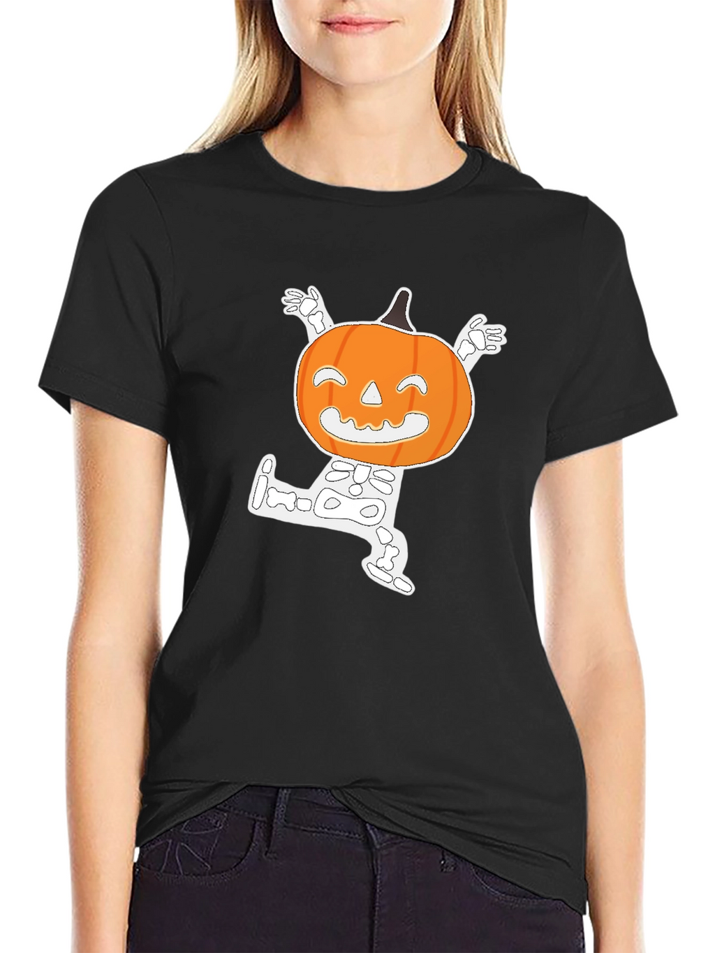 Halloween Pumpkin Skeleton Graphic T-Shirt