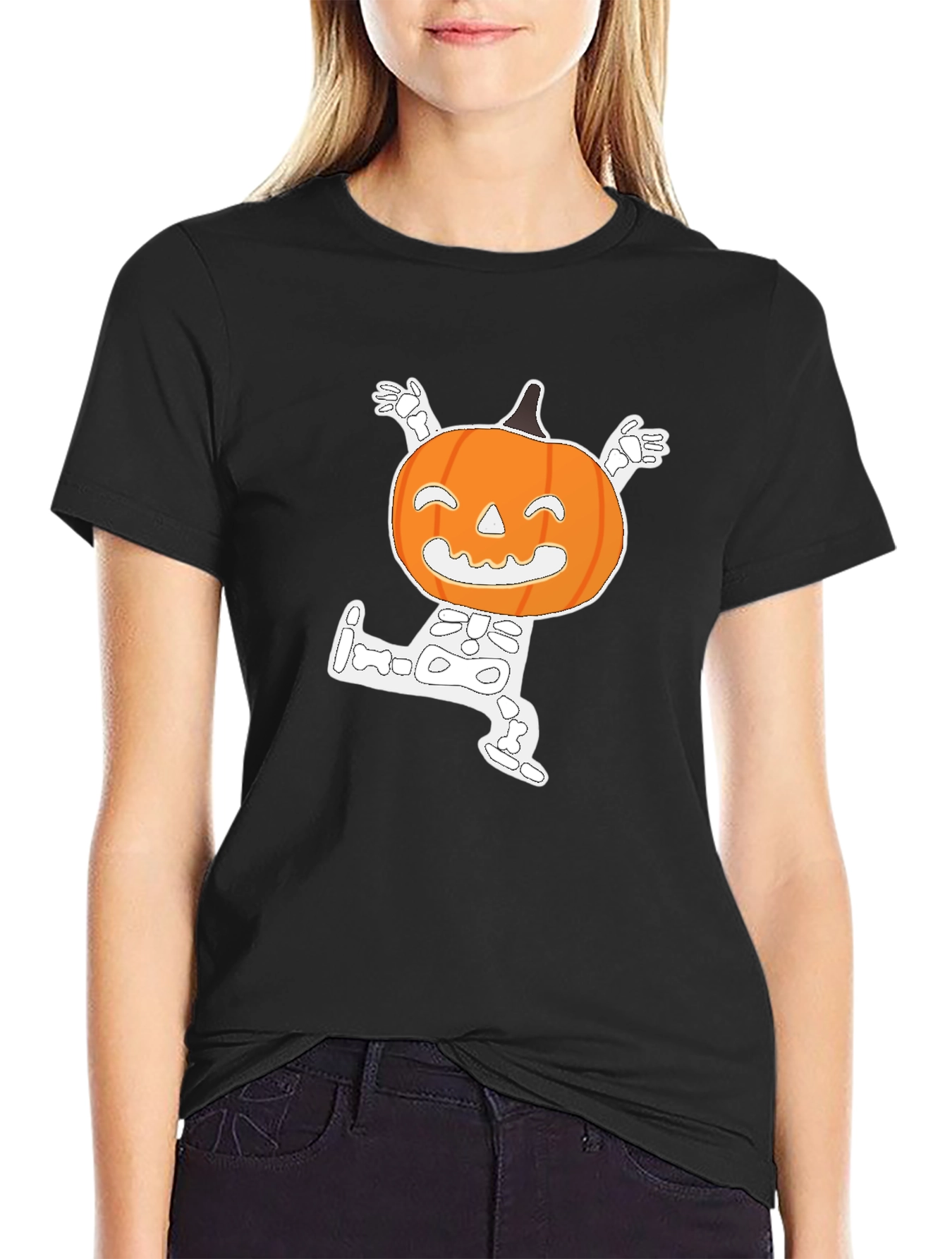 Halloween Pumpkin Skeleton Graphic T-Shirt