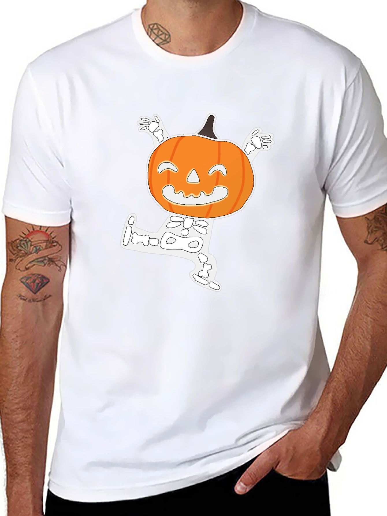 Halloween Pumpkin Skeleton Graphic T-Shirt
