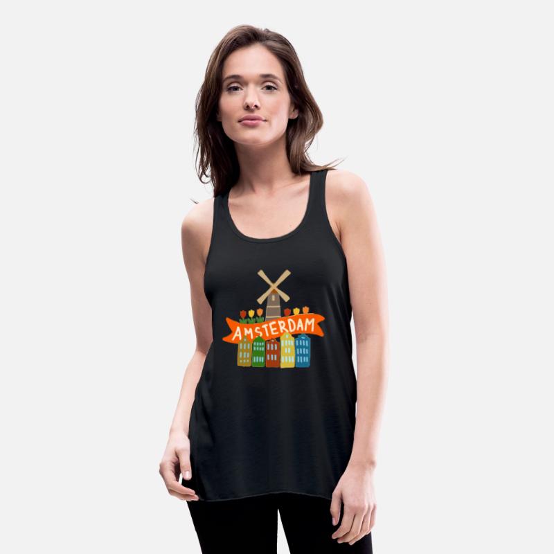 Amsterdam Windmill Tulips Houses Holland