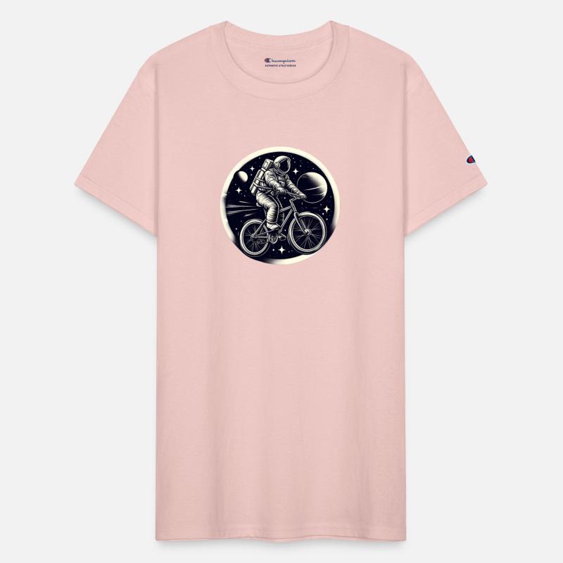 Astronaut riding a bicycle in space