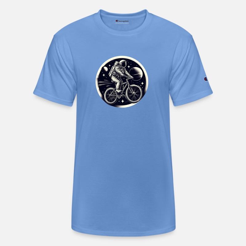 Astronaut riding a bicycle in space