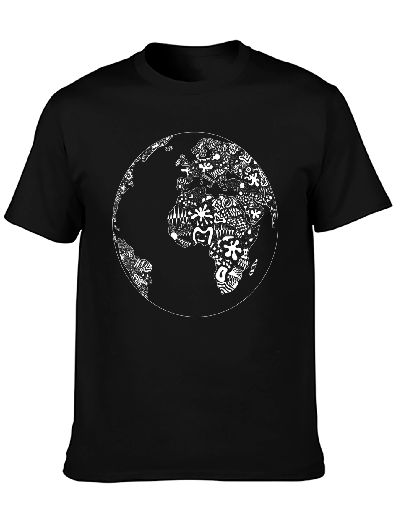 Abstract World Map Graphic Tee - Black