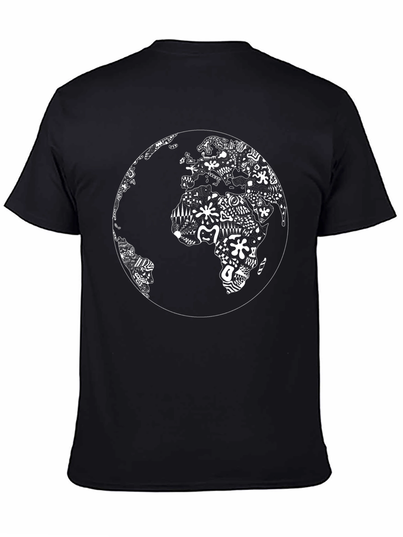 Abstract World Map Graphic Tee - Black