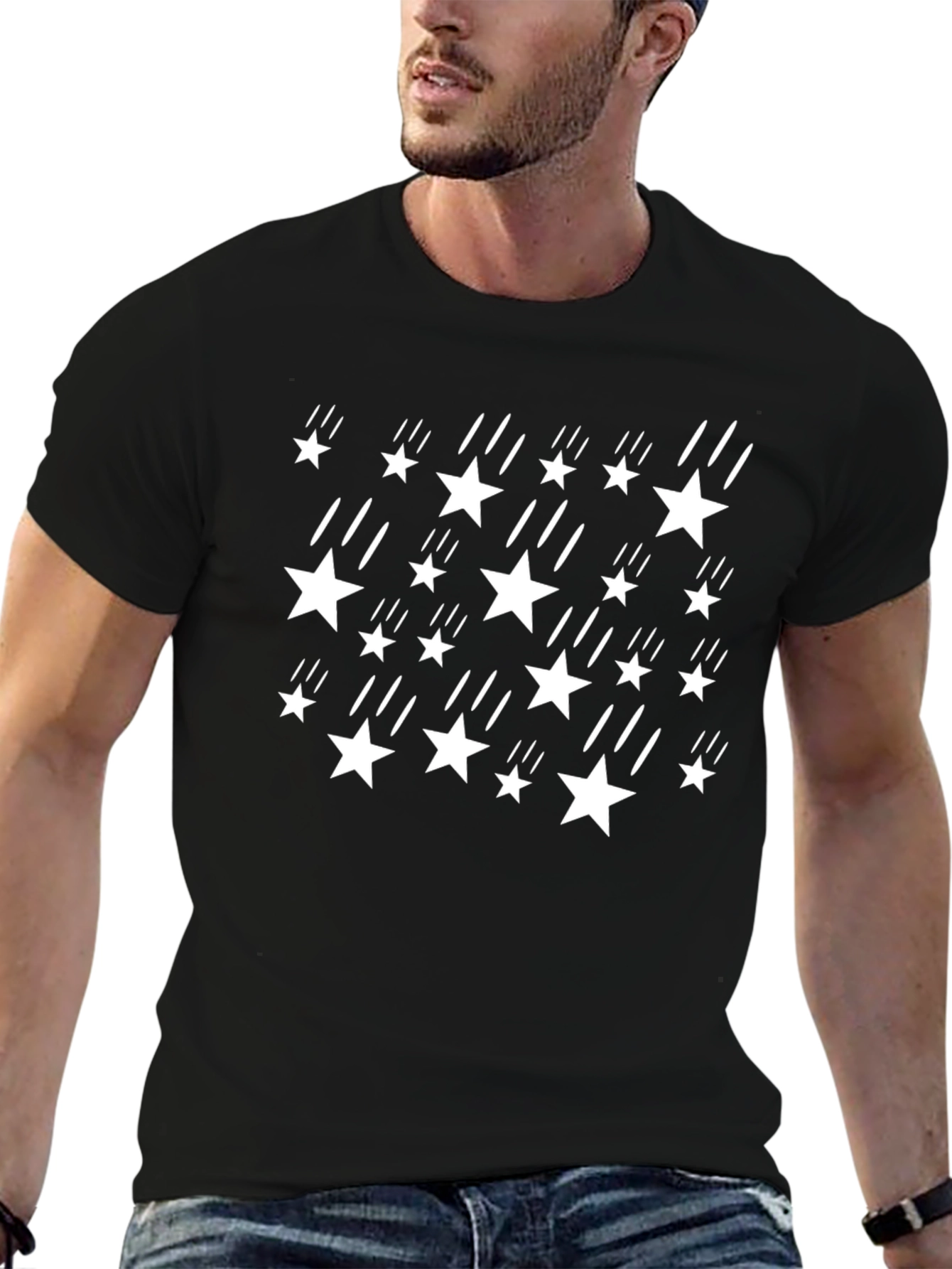 Stylish Black T-Shirt with White Star & Streak Design