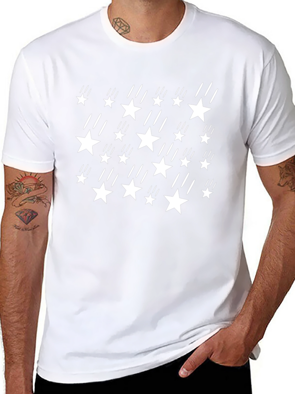 Stylish Black T-Shirt with White Star & Streak Design