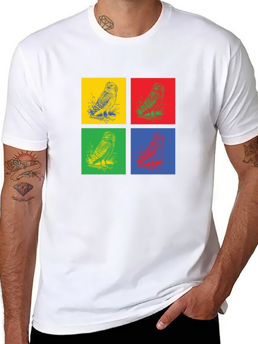 Owl Pop Art Graphic Black T-Shirt