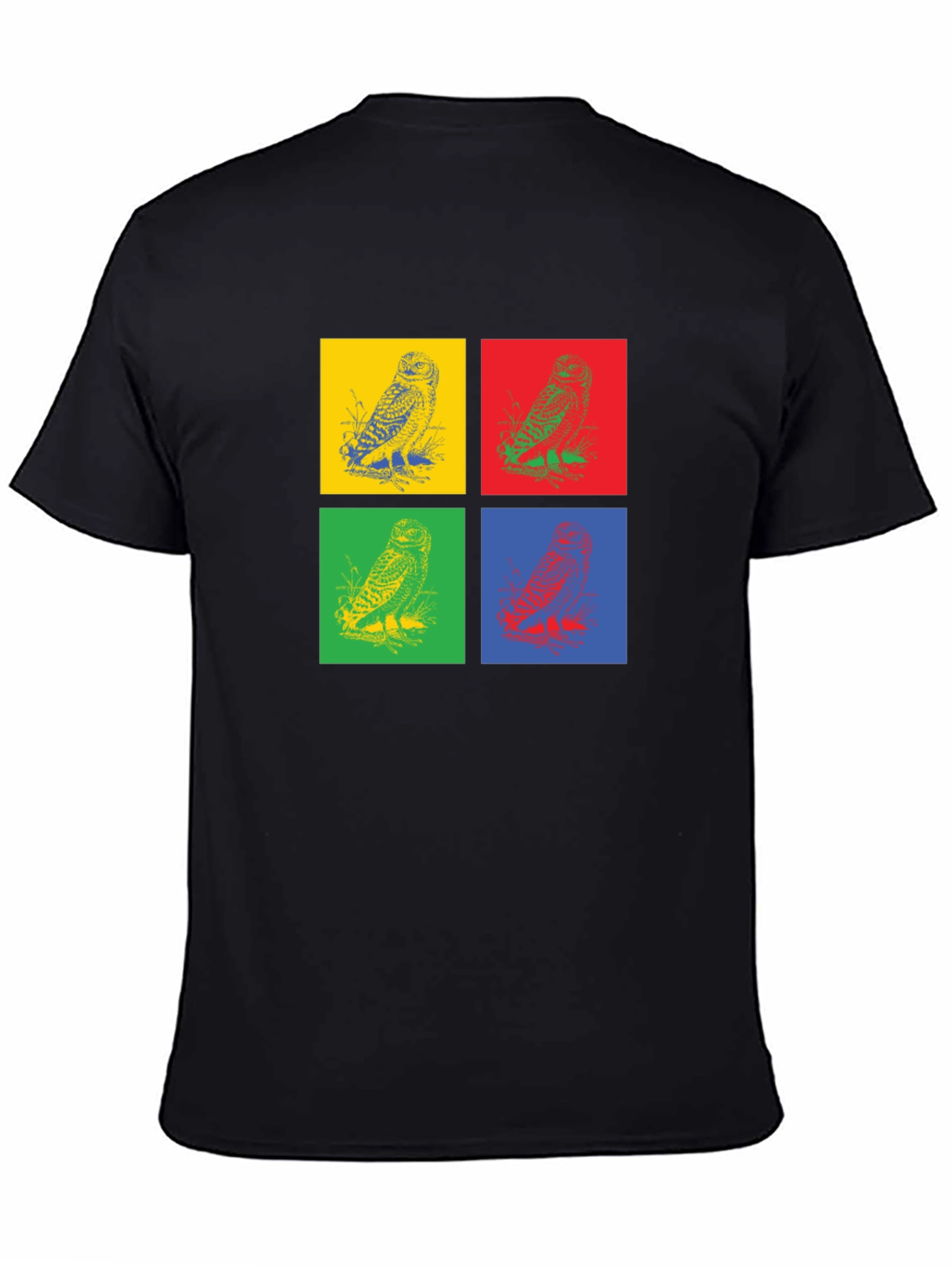 Owl Pop Art Graphic Black T-Shirt