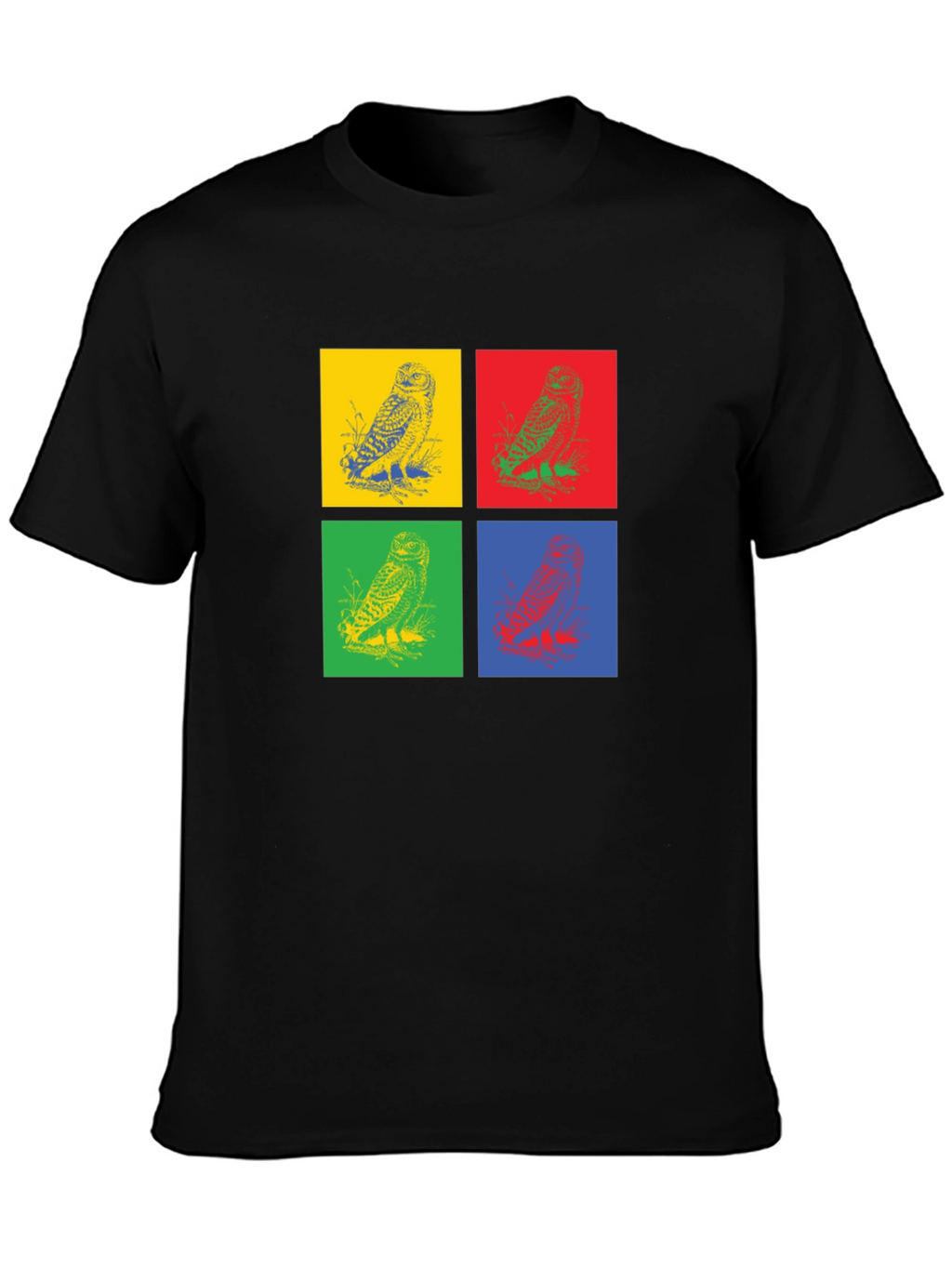 Owl Pop Art Graphic Black T-Shirt