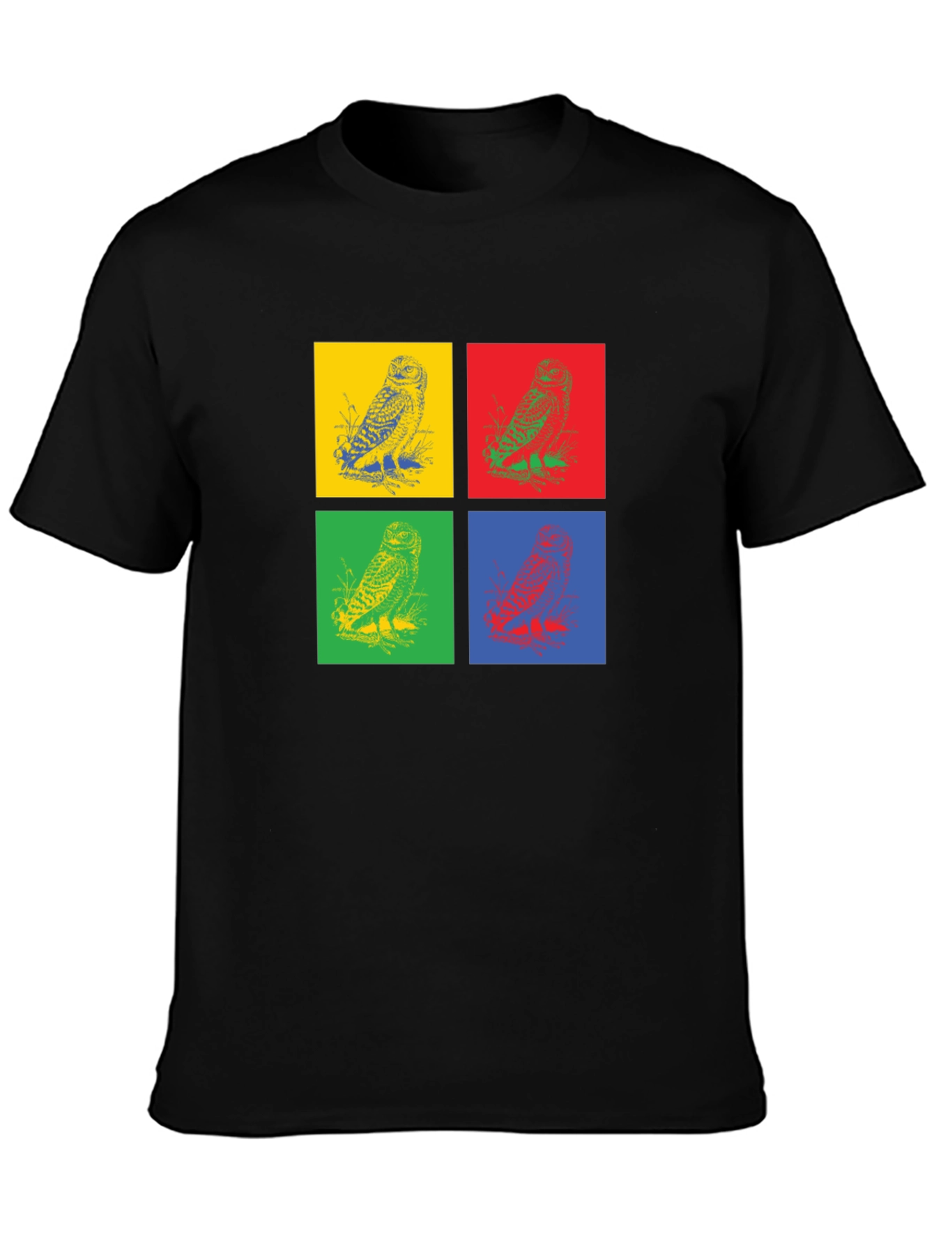 Owl Pop Art Graphic Black T-Shirt