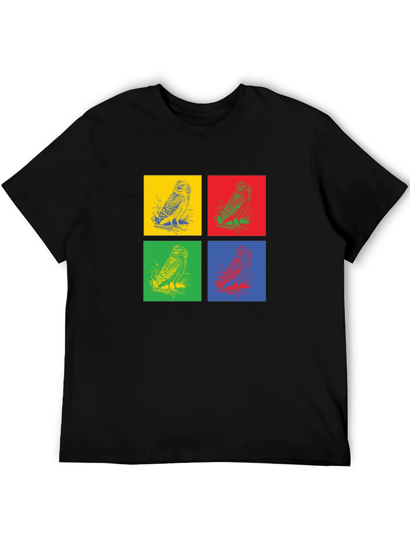 Owl Pop Art Graphic Black T-Shirt