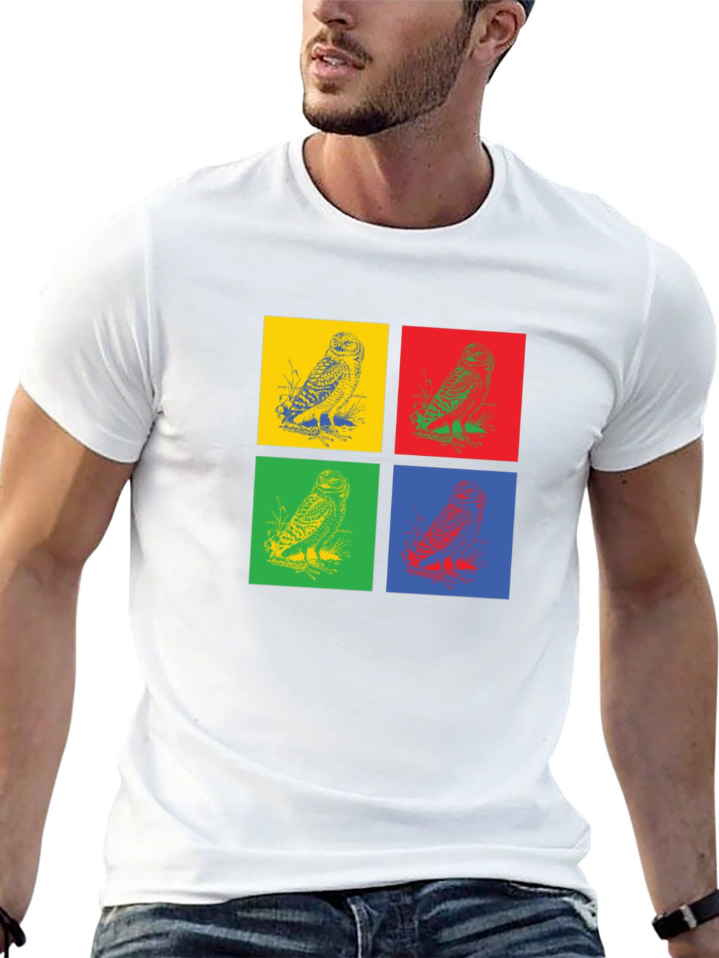 Owl Pop Art Graphic Black T-Shirt