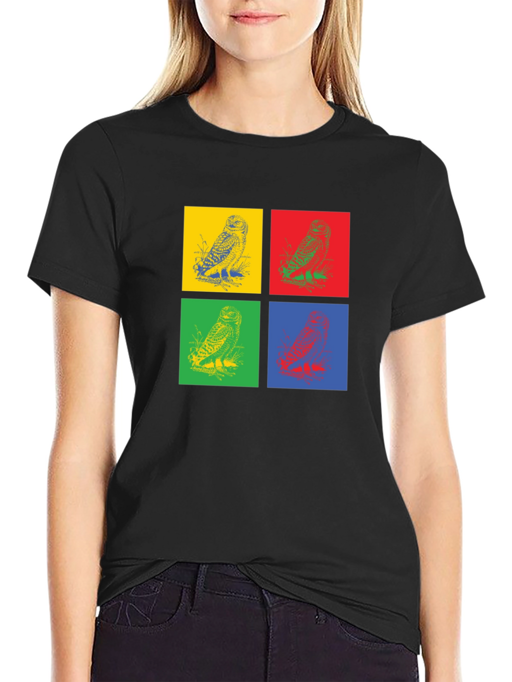 Owl Pop Art Graphic Black T-Shirt