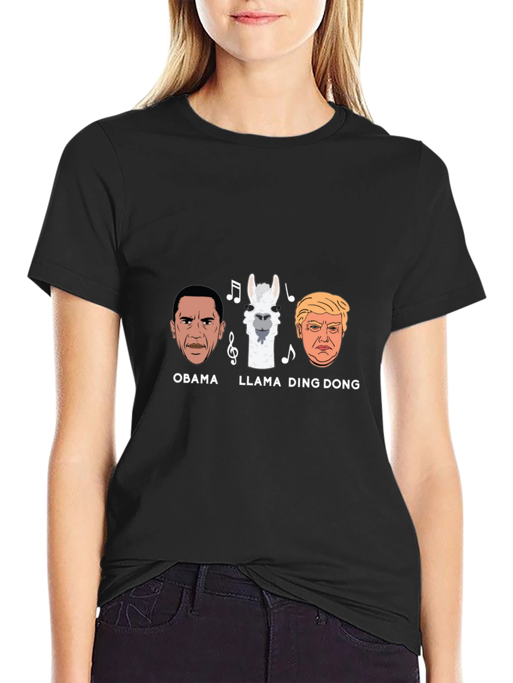 Obama Llama Ding Dong Black T-Shirt