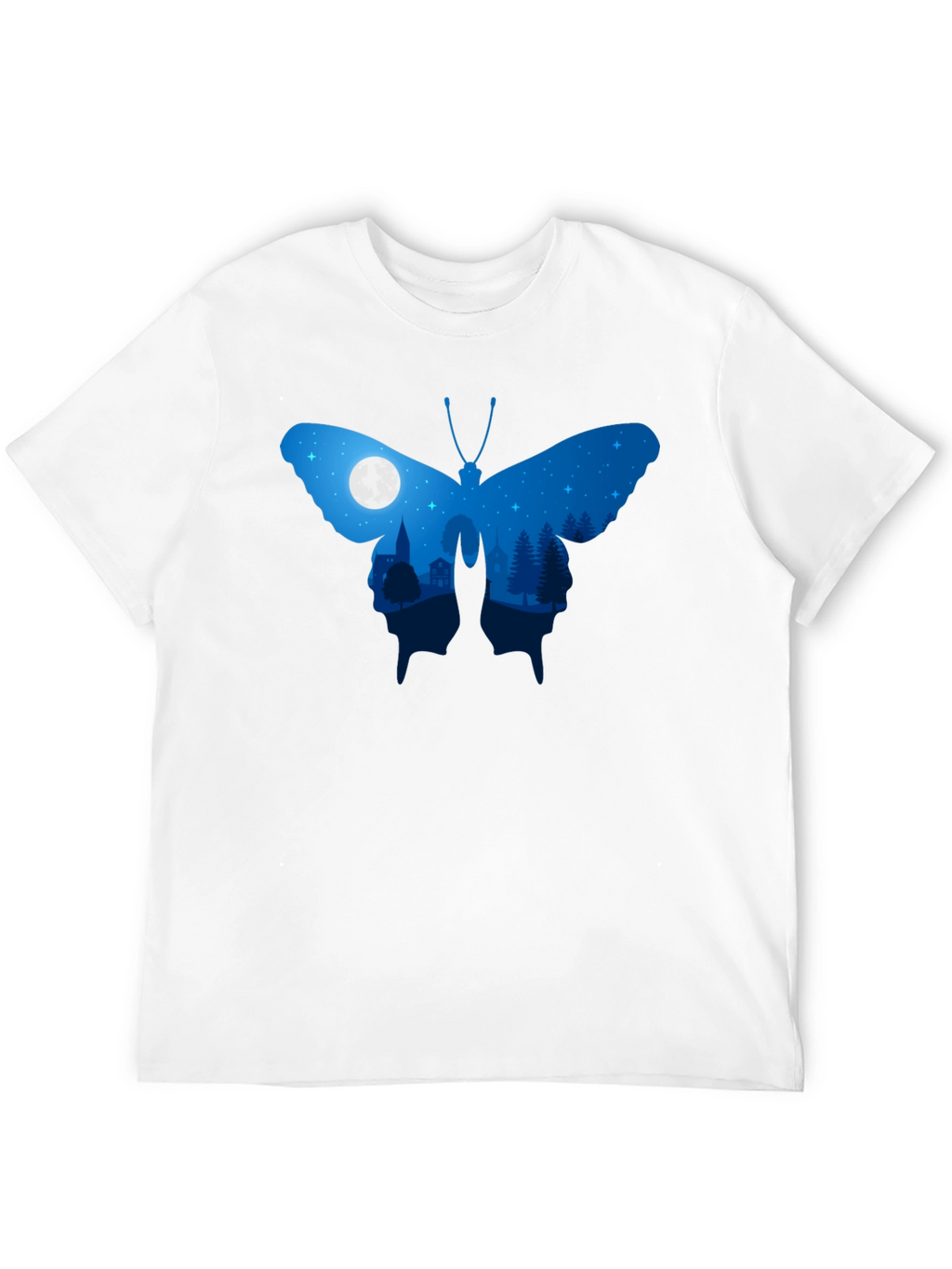 Butterfly Nightscape Graphic Tee - Black Cotton Blend