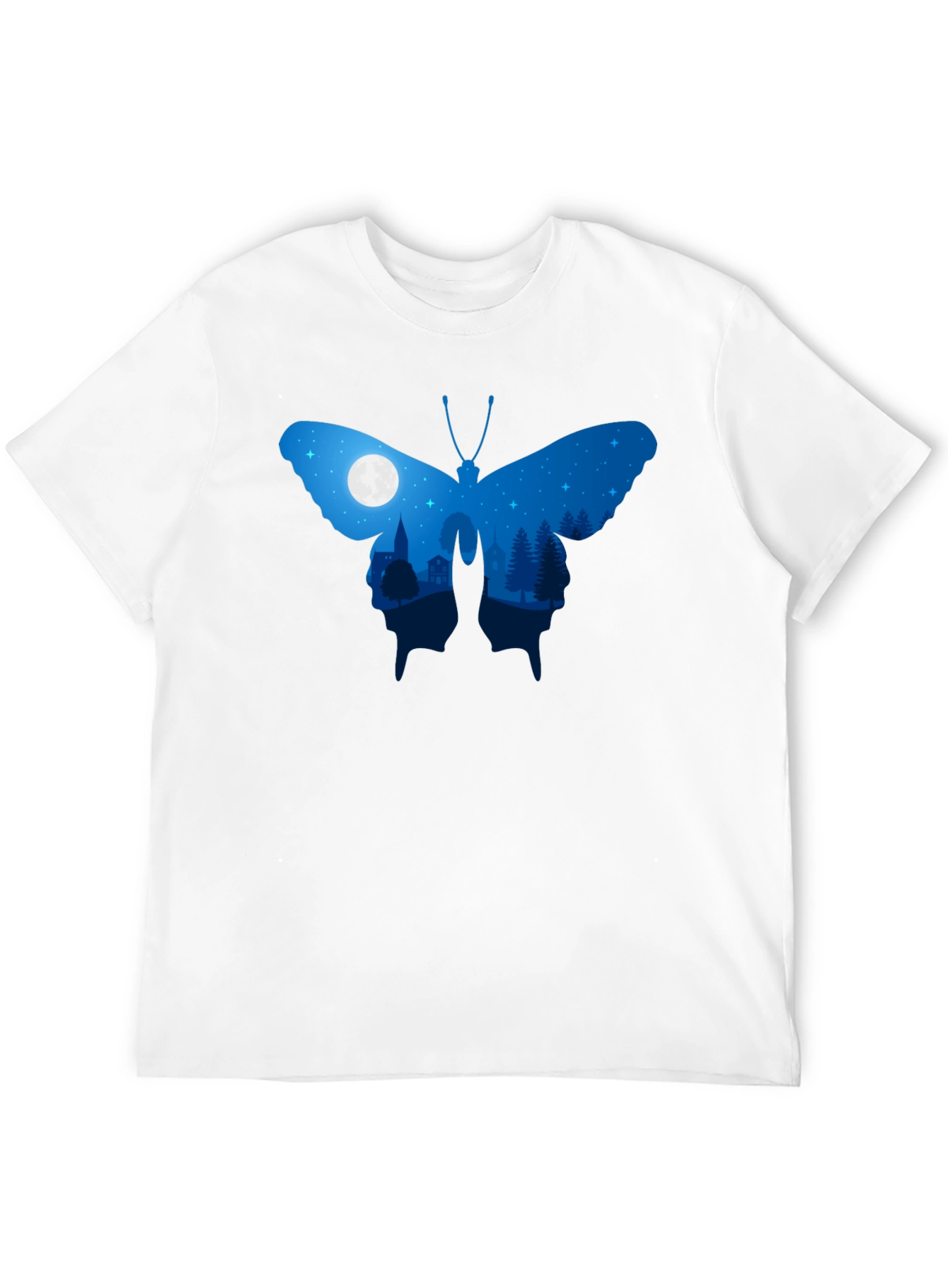 Butterfly Nightscape Graphic Tee - Black Cotton Blend