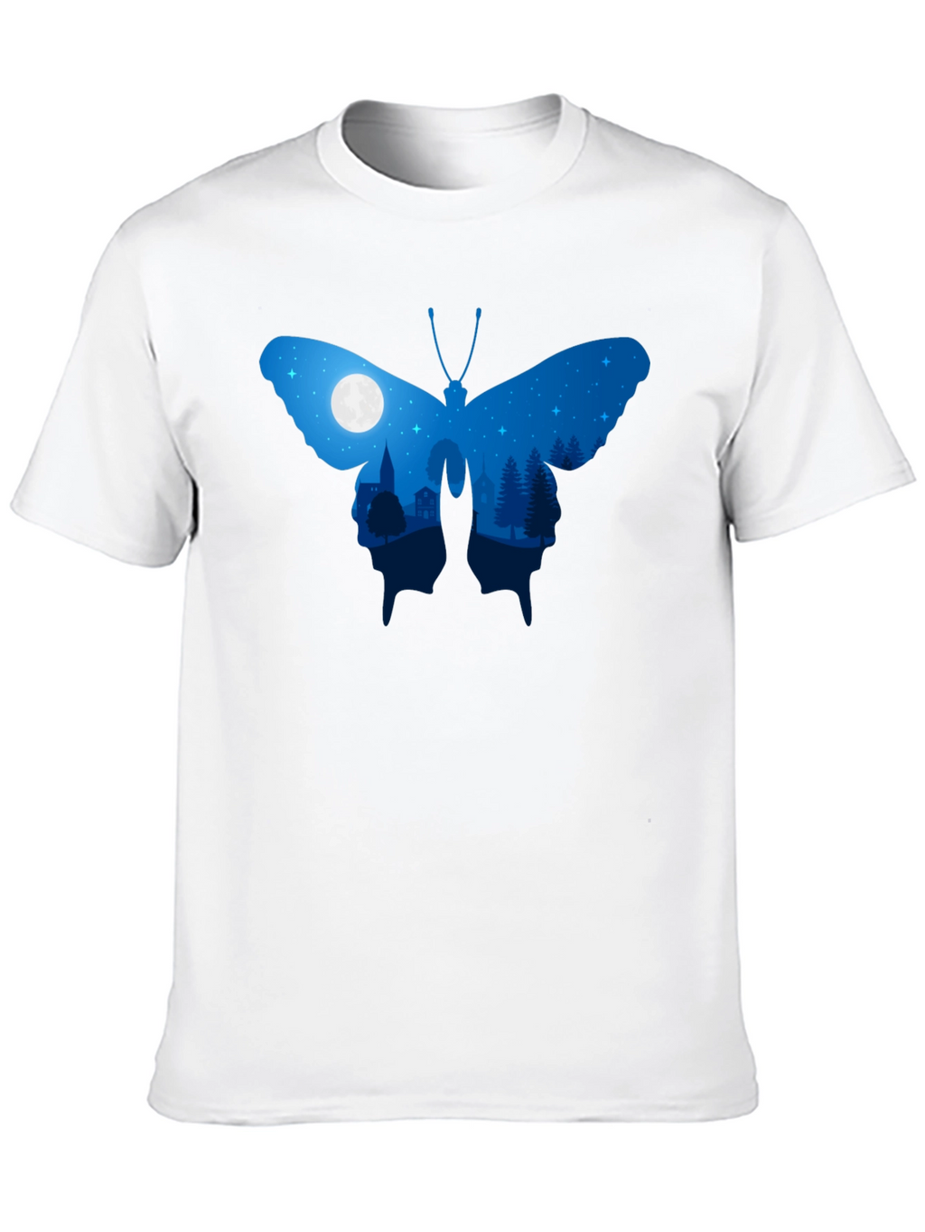 Butterfly Nightscape Graphic Tee - Black Cotton Blend