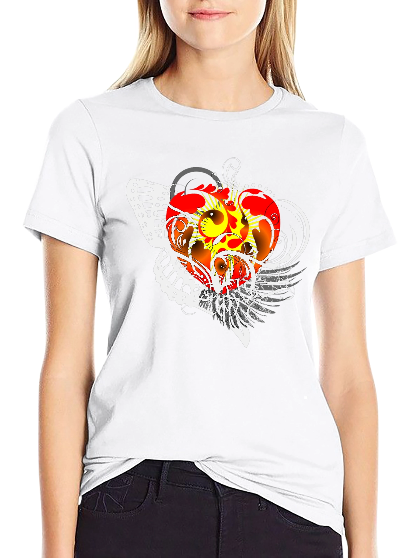 Graphic Print Black T-Shirt with Butterfly Design