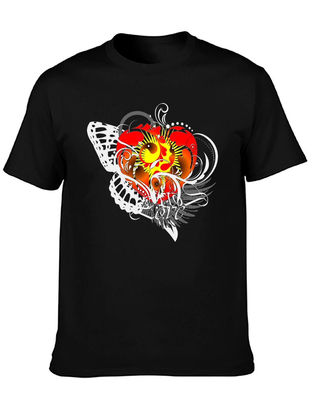 Graphic Print Black T-Shirt with Butterfly Design