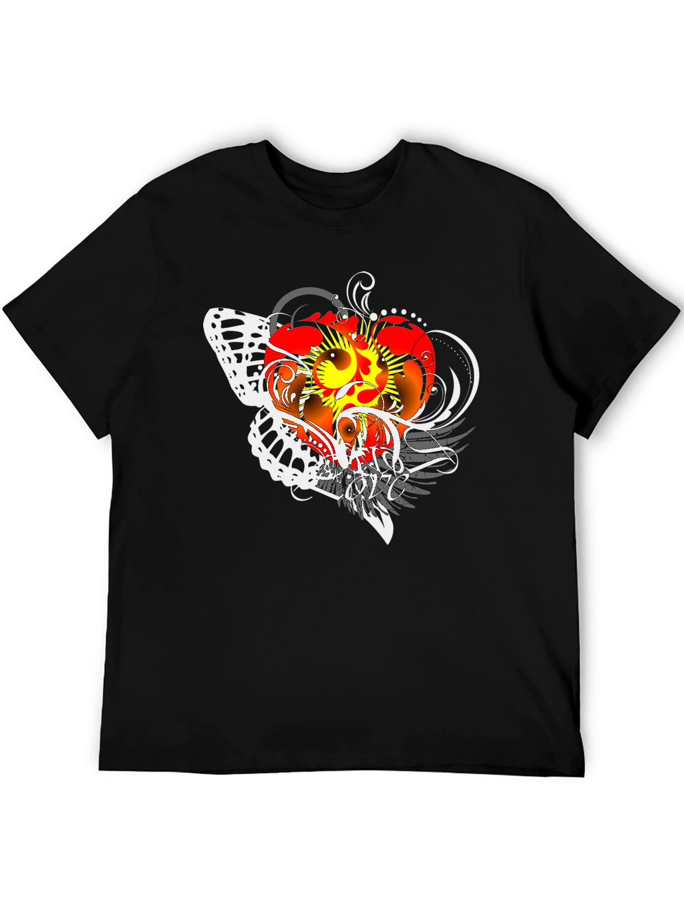 Graphic Print Black T-Shirt with Butterfly Design