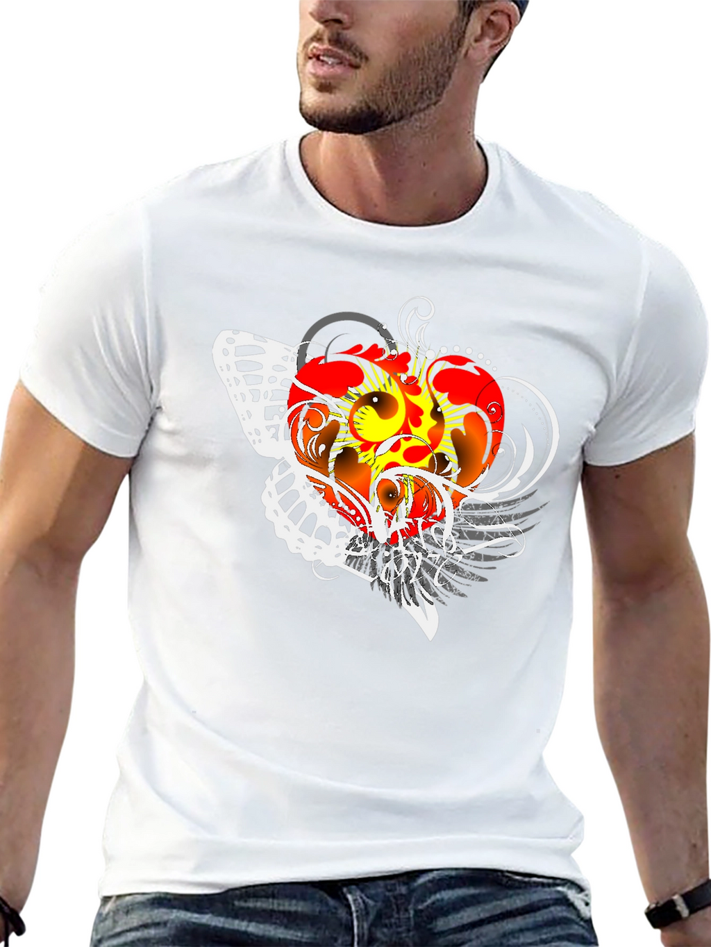 Graphic Print Black T-Shirt with Butterfly Design