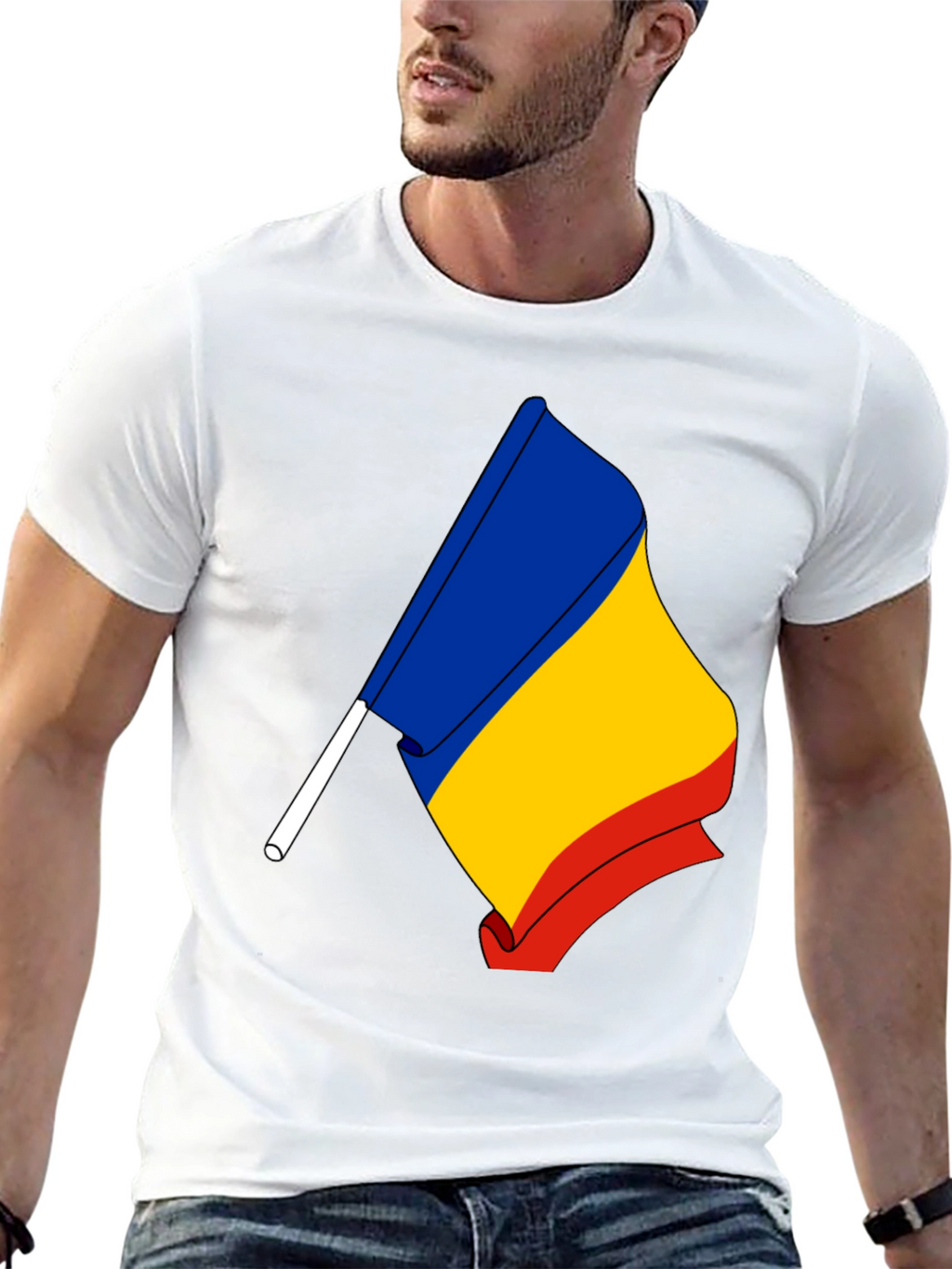 Romania Flag Graphic T-Shirt - Black
