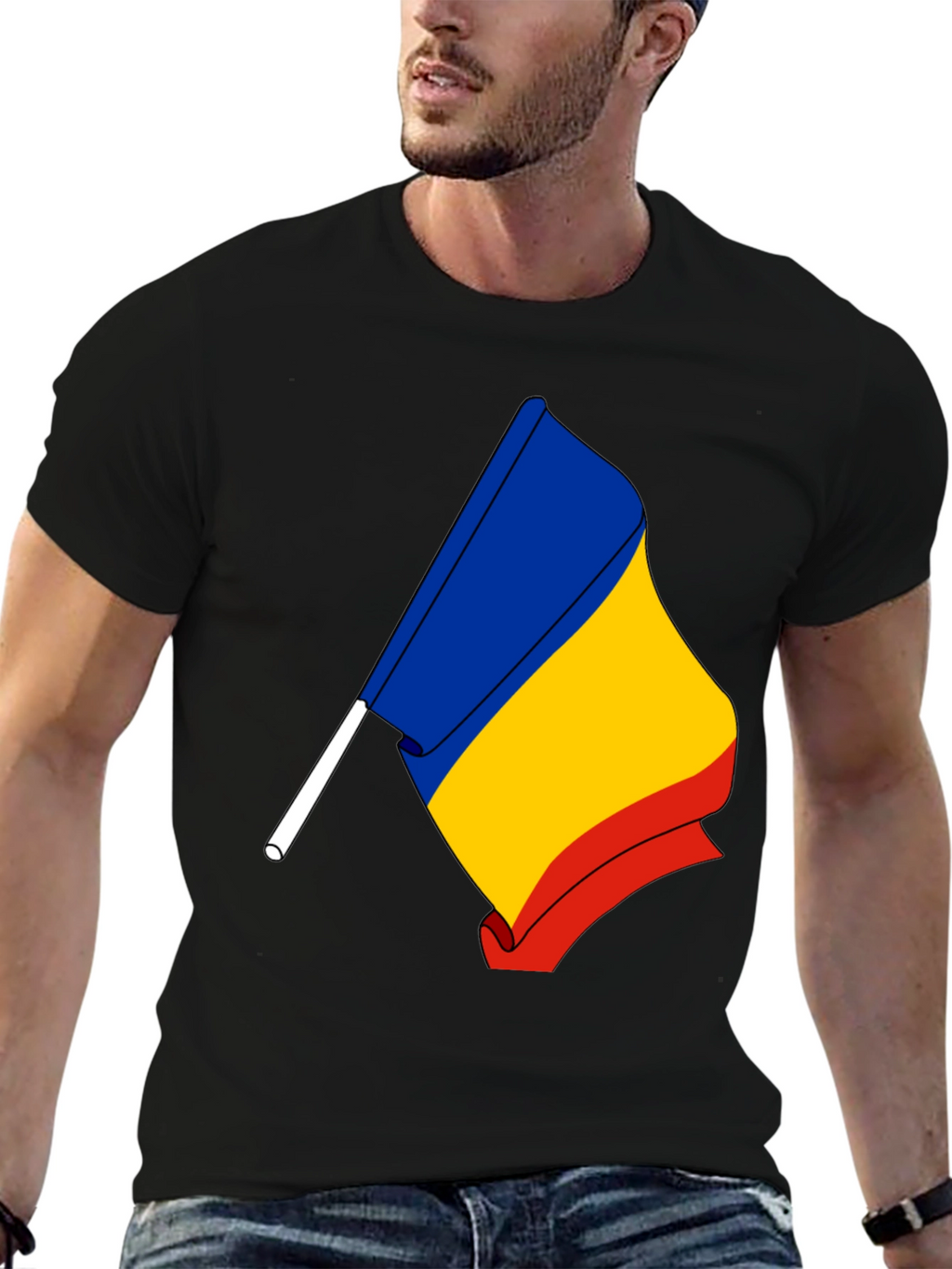 Romania Flag Graphic T-Shirt - Black
