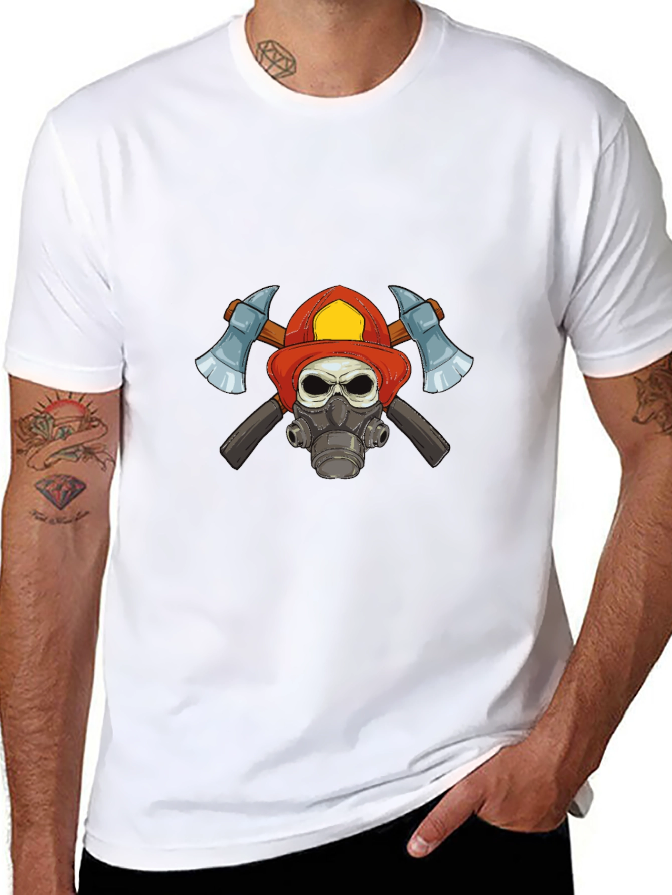 Firefighter Skull Graphic T-Shirt
