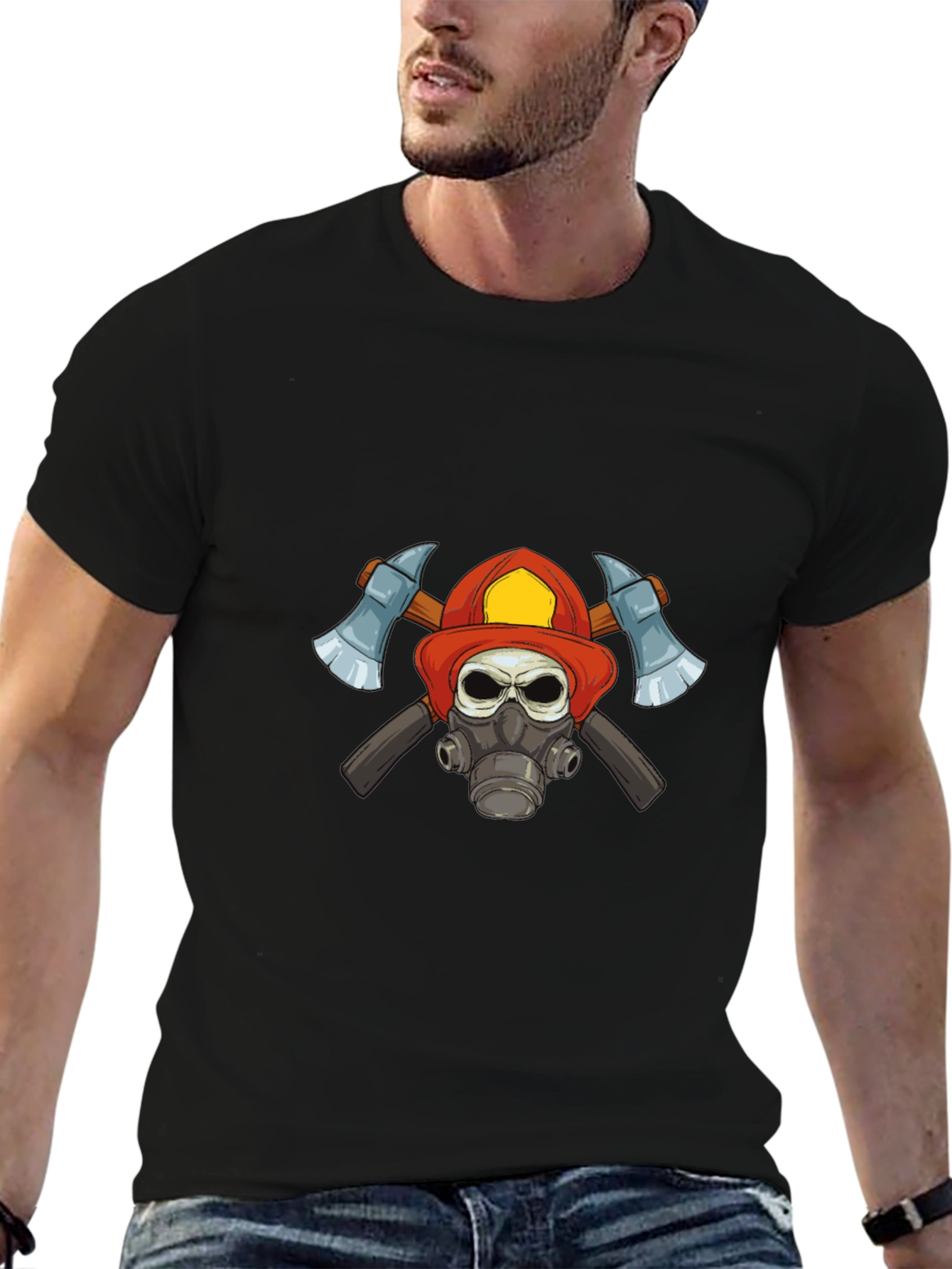 Firefighter Skull Graphic T-Shirt