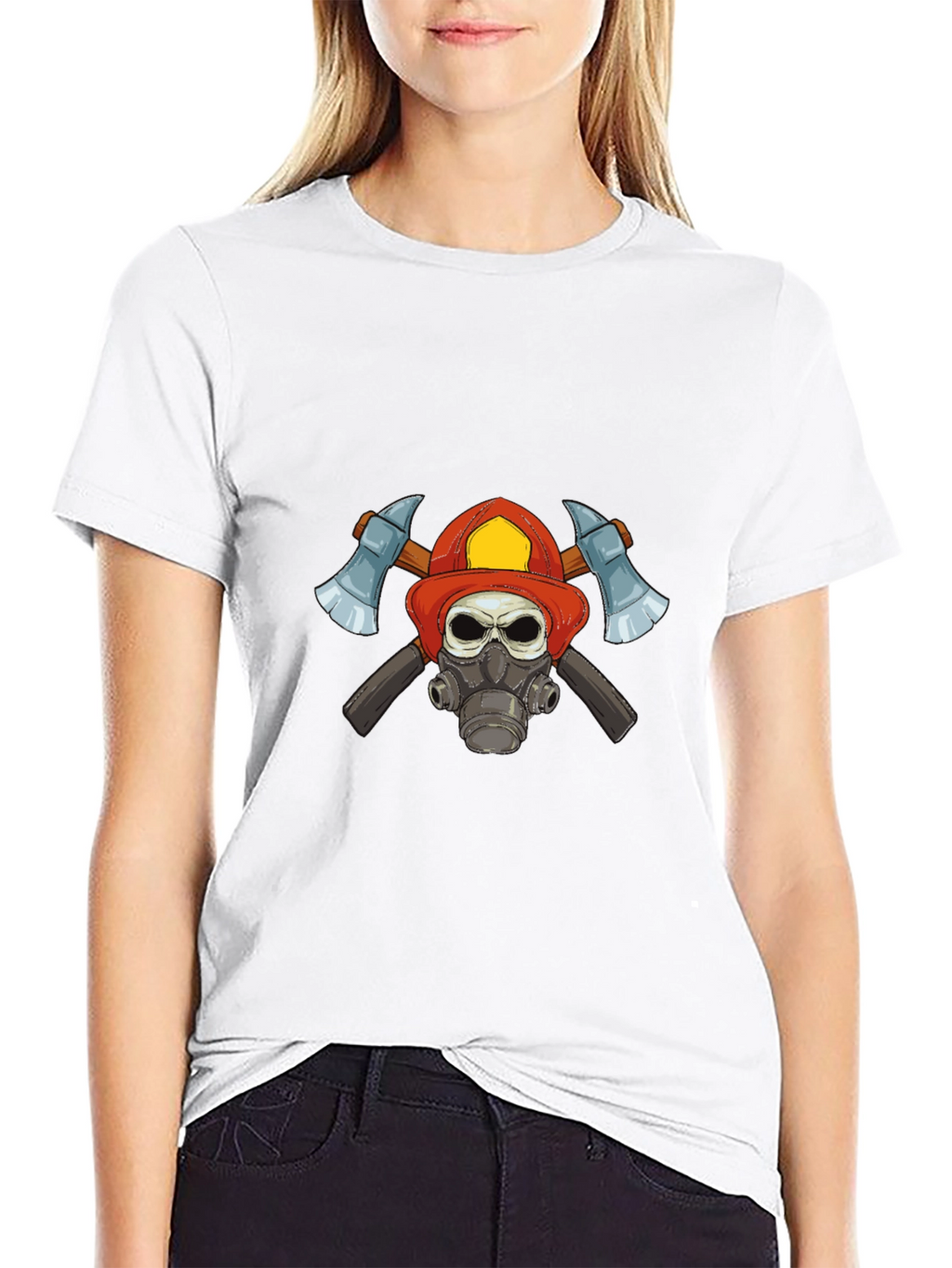 Firefighter Skull Graphic T-Shirt